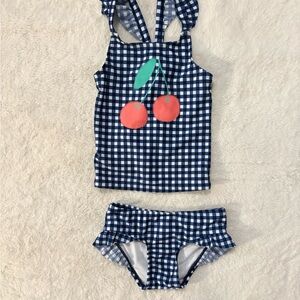 Cat & Jack Navy Checkered Bikini with Cherry Accents